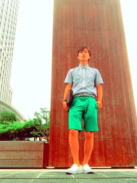 「TAKEO KIKUCHI（タケオキクチ）のアイテム（アナログ腕時計）」を使った、しんぺーさん（メンズ・163cm）の夏コーディネート