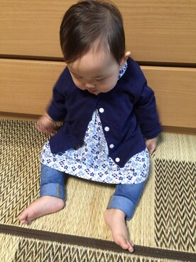 「PETIT BATEAU（プチバトー）のアイテム（チュニック）」を使った、HoNoRiiin.さん（キッズ・70cm）の秋コーディネート