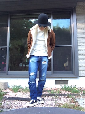 「アイテム（ミリタリージャケット、ブラウン系）」を使った、suguru.iさん（メンズ・167cm）の冬コーディネート