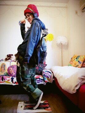 「アイテム（つなぎ/オールインワン、グリーン系）」を使った、chakku さん（レディース・168cm）の冬コーディネート