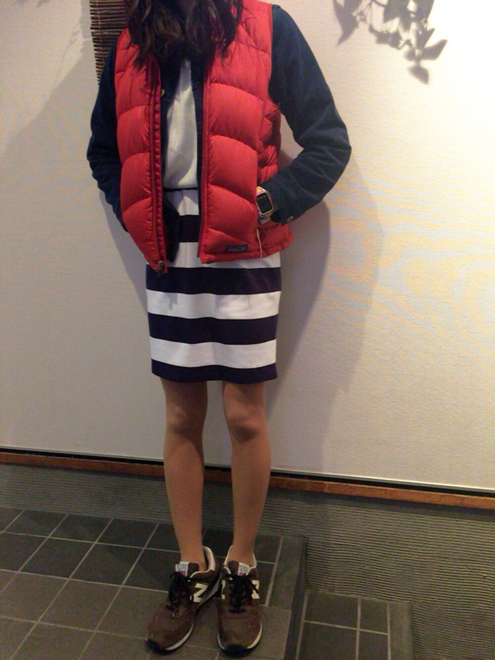 「岐阜、ショッピング、栄、スニーカーコーデ、patagonia」｜「N.（N. Natural Beauty Basic）のアイテム（スカート、ホワイト系）」を使った、ゆかんちょさん（レディース・161cm）の冬コーディネートの1枚目の写真