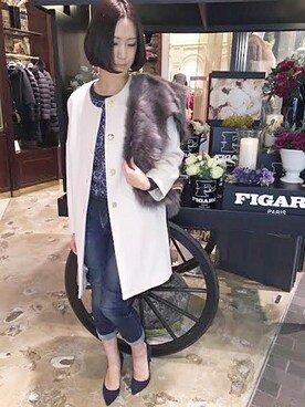 「FIGARO Paris（フィガロパリ）のアイテム（ジャケット/アウター）」を使った、スタッフ4さん（レディース・165cm）の冬コーディネート
