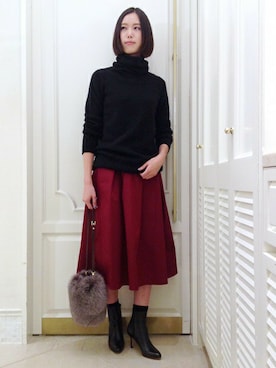 「FIGARO Paris（フィガロパリ）のアイテム（ブーツ）」を使った、スタッフ4さん（レディース・165cm）の秋コーディネート