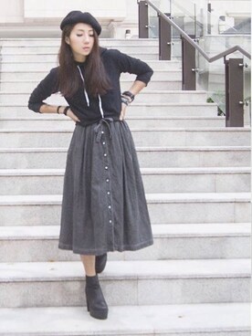 「skirt」｜「アイテム（ワンピース）」を使った、Amanさん（レディース・164cm）の秋コーディネート
