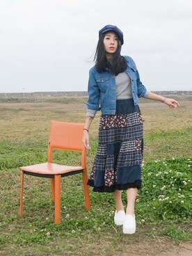 「skirt」｜「アイテム（デニムジャケット）」を使った、Amanさん（レディース・164cm）の春コーディネート