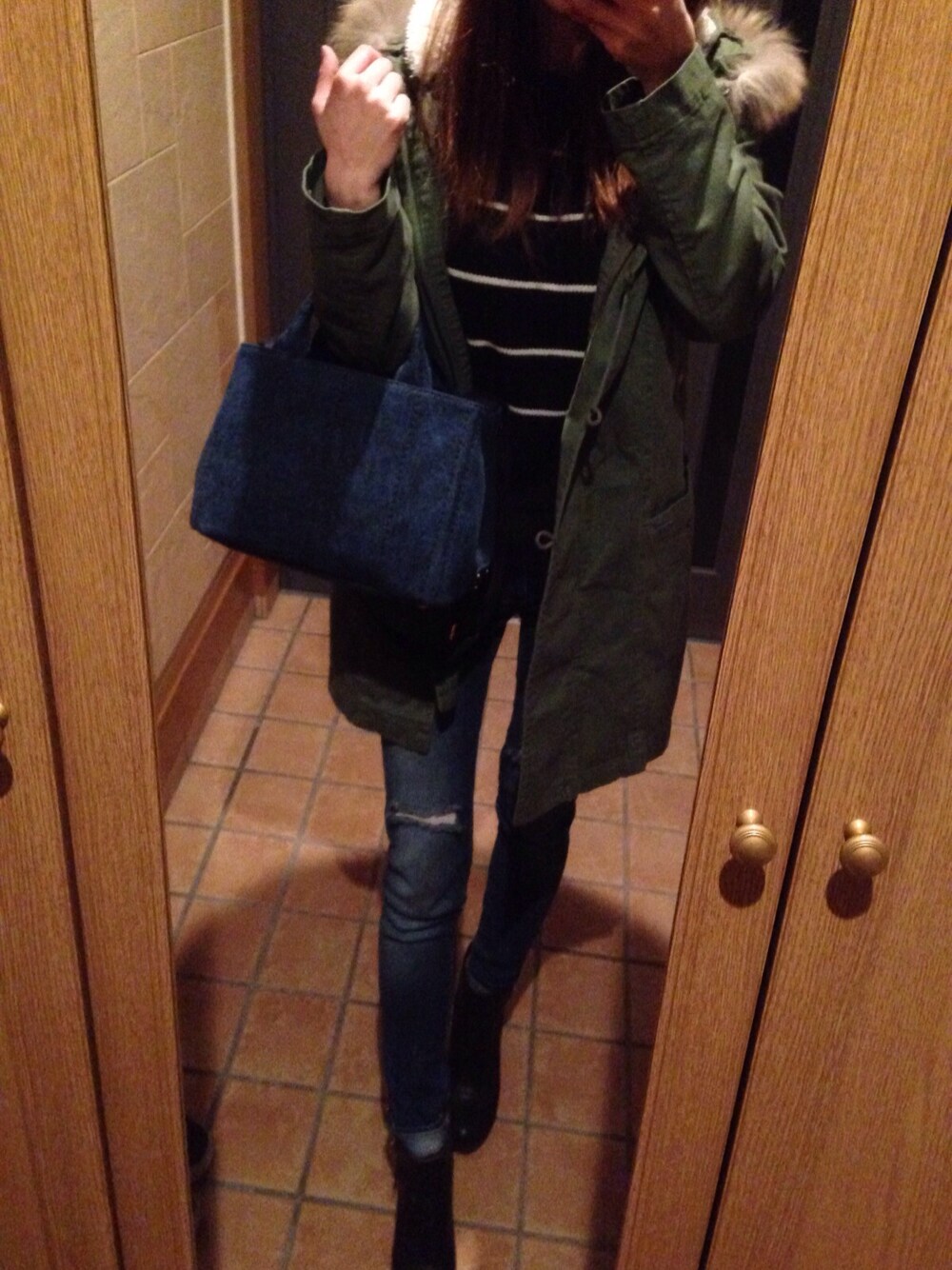 「shopping」｜「Heatherのコクーンモッズコート  526056（モッズコート、グリーン系）」を使った、e.ri_cocoさん（レディース・157cm）の冬コーディネートの1枚目の写真