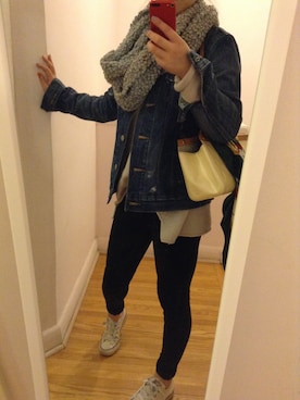 「Levi's（リーバイス）のLevis TYPE2 TRUCKER MENS◆（デニムジャケット、ブルー系）」を使った、yasukoさん（レディース・155cm）の春コーディネート