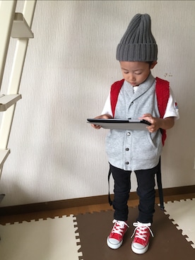 「BEN DAVIS（ベンデイビス）のアイテム（Tシャツ/カットソー）」を使った、るかるかさん（キッズ・100cm）の秋コーディネート