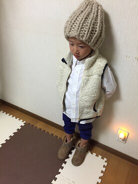 「ママの…のアイテム（ニットキャップ/ビーニー、ベージュ系）」を使った、るかるかさん（メンズ・165cm）の秋コーディネート