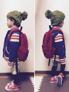 「CONVERSE（コンバース）のキッズ converse コンバース CHILD ALL STAR RZ HI チャイルド オールスター RZ ハイ RED（スニーカー、レッド系）」を使った、るかるかさん（メンズ・165cm）の秋コーディネート