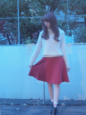 「ボーダーソックス」｜「アイテム（ブーティ）」を使った、松崎栞さん（レディース・163cm）の冬コーディネート