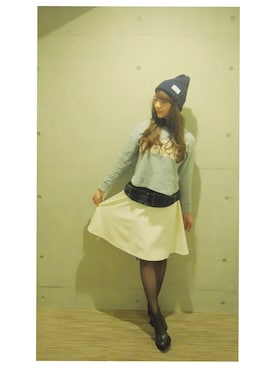 「ニット帽コーデ」｜「アイテム（その他）」を使った、松崎栞さん（レディース・163cm）の冬コーディネート
