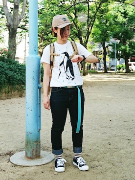 「Design Tshirts Store graniph（デザイン　ティーシャツ　ストア　グラニフ）のアイテム（トップス）」を使った、Siさん（レディース・155cm）の夏コーディネート