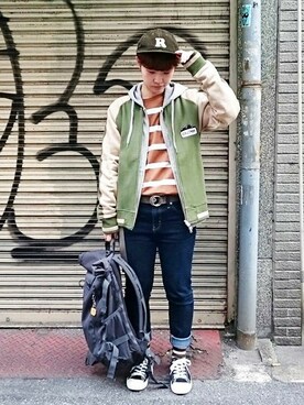 「Design Tshirts Store graniph（デザイン　ティーシャツ　ストア　グラニフ）のアイテム（ブルゾン）」を使った、Siさん（レディース・155cm）の秋コーディネート