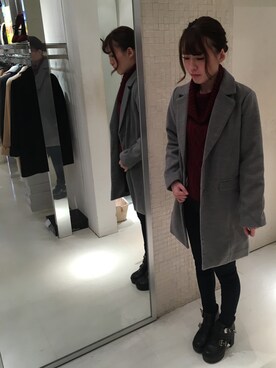 「one way（ワンウェイ）のアイテム（チェスターコート）」を使った、みーぬ。さん（レディース・165cm）の秋コーディネート