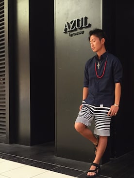 「AZUL by moussy（アズールバイマウジー）のアイテム（サンダル）」を使った、koheiさん（メンズ・170cm）の夏コーディネート