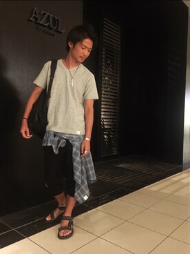 「AZUL by moussy（アズールバイマウジー）のアイテム（サンダル）」を使った、koheiさん（メンズ・170cm）の夏コーディネート