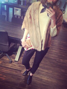 「VINTAGE（ヴィンテージ）のアイテム（ポンチョ）」を使った、Aya-Kaさん（レディース・163cm）の春コーディネート