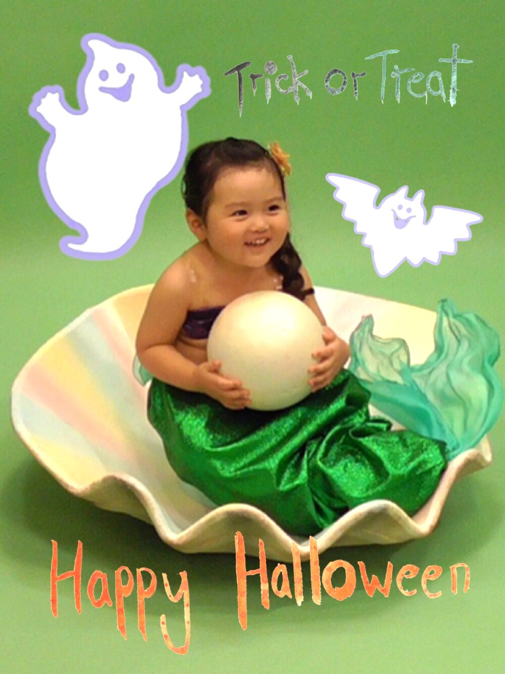 「WEAR HALLOWEEN 2016、おんなのこ、2歳、スタジオアリス、ディズニー、アリエル」｜「スタジオアリスのアイテム（その他、グリーン系）」を使った、mi.ko.ruさん（キッズ・90cm）の秋コーディネートの1枚目の写真