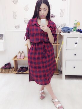「アイテム（シャツ/ブラウス、レッド系）」を使った、chiaoさん（レディース）の秋コーディネート