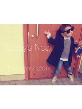 「アイテム（チェスターコート）」を使った、noaさん（キッズ・90cm）の冬コーディネート