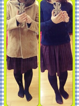 「カシミアニット」｜「アイテム（ムートンコート）」を使った、keikoさん（レディース・159cm）の冬コーディネート