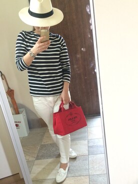 「マリンコーデ」｜「アイテム（モカシン/デッキシューズ）」を使った、naru_chiiさん（レディース・155cm）の春コーディネート