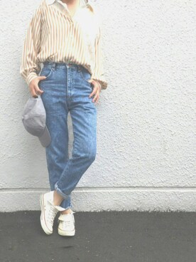 「80年代」｜「アイテム（Tシャツ/カットソー）」を使った、Yotchさん（レディース・163cm）の春コーディネート