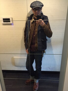 「Bronson（ブロンソン）のアイテム（帽子）」を使った、喯嘚儿木さん（メンズ・175cm）の冬コーディネート