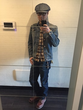 「Bronson（ブロンソン）のアイテム（帽子）」を使った、喯嘚儿木さん（メンズ・175cm）の冬コーディネート