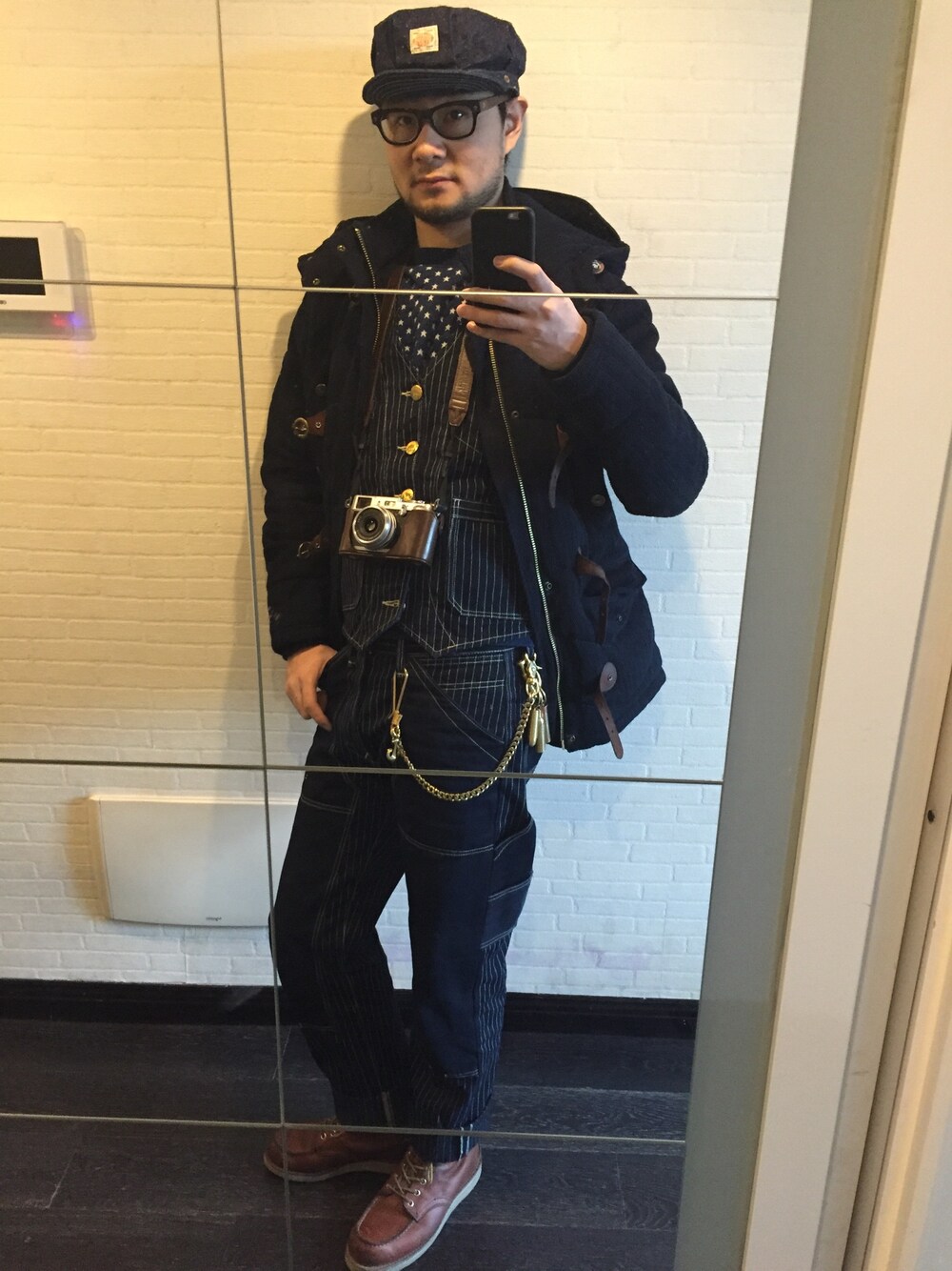 「Bronsonのアイテム（キャップ、ブルー系）」を使った、喯嘚儿木さん（メンズ・175cm）の冬コーディネートの1枚目の写真