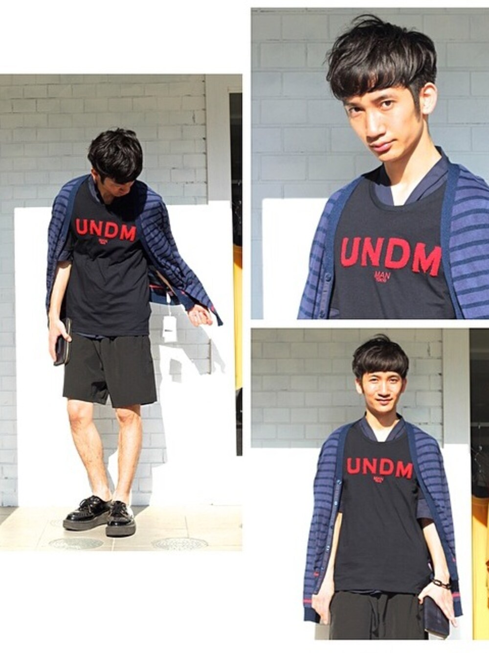 「GEORGE COX、ffiXXed、青×赤、DRESSEDUNDRSSED、初挑戦アイテム、SUZUKI  TAKAYUKI、ALUVOUS、RIVER、undecorated MAN、WEARBOOKエントリー」｜「undecorated MANのアンデコのTシャツ。（Tシャツ/カットソー、ブラック系）」を使った、桜井 雅斗(吉本新喜劇/FM大阪DJ)さん（メンズ・175cm）の春コーディネートの1枚目の写真