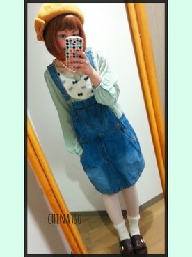 「オンザ眉毛」｜「アイテム（ハンチング/ベレー帽）」を使った、ちなつ*さん（レディース・152cm）の夏コーディネート