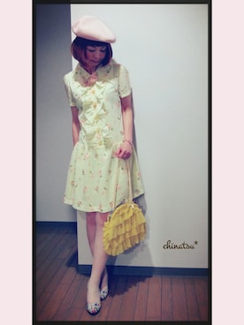 「レトロワンピース」｜「アイテム（ハンチング/ベレー帽）」を使った、ちなつ*さん（レディース・152cm）の夏コーディネート