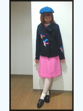 「レトロワンピース」｜「アイテム（ピーコート）」を使った、ちなつ*さん（レディース・152cm）の冬コーディネート