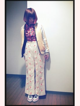 「ボウタイブラウス」｜「アイテム（ブルゾン）」を使った、ちなつ*さん（レディース・152cm）の春コーディネート