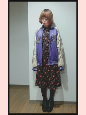 「レトロワンピース」｜「アイテム（ブルゾン）」を使った、ちなつ*さん（レディース・152cm）の秋コーディネート