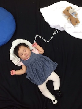 「白タイツ」｜「アイテム（チュニック）」を使った、Ramさん（キッズ・70cm）の秋コーディネート