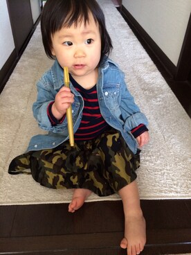 「ボーダーTシャツ」｜Ramさん（キッズ・70cm）の春コーディネート