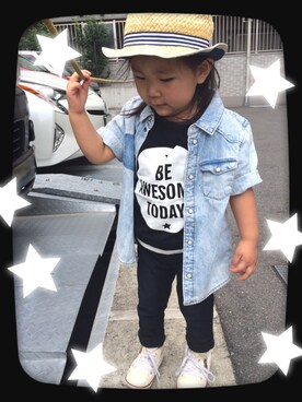 「H&M（エイチ・アンド・エム）のアイテム（ハット）」を使った、Ramさん（キッズ・80cm）の夏コーディネート