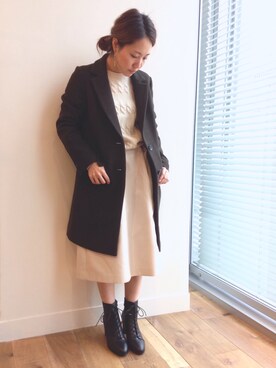 「アパートバイローリーズ」｜「アイテム（チェスターコート）」を使った、kahoさん（レディース・156cm）の秋コーディネート