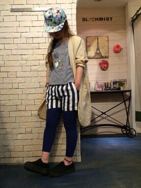 「麻ジャケット」｜「アイテム（ノーカラージャケット）」を使った、azm-istさん（レディース・150cm）の春コーディネート