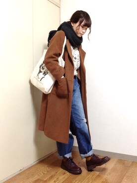 「総柄トップス」｜「アイテム（その他アウター）」を使った、なっちんさん（レディース・159cm）の冬コーディネート