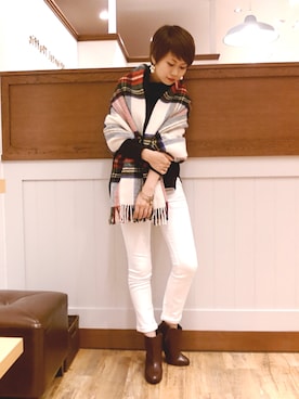 「白スキニー」｜yumiさん（レディース・155cm）の秋コーディネート