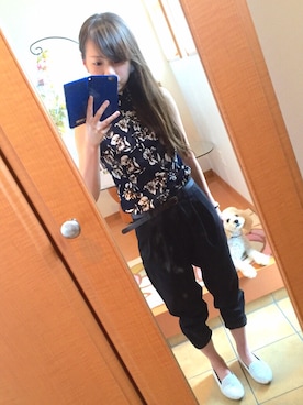 「黒パンツ」｜「アイテム（サロペット/オーバーオール）」を使った、yuriさん（レディース・152cm）の夏コーディネート