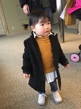 「アイテム（チェスターコート）」を使った、ayuna.toaさん（キッズ・70cm）の冬コーディネート