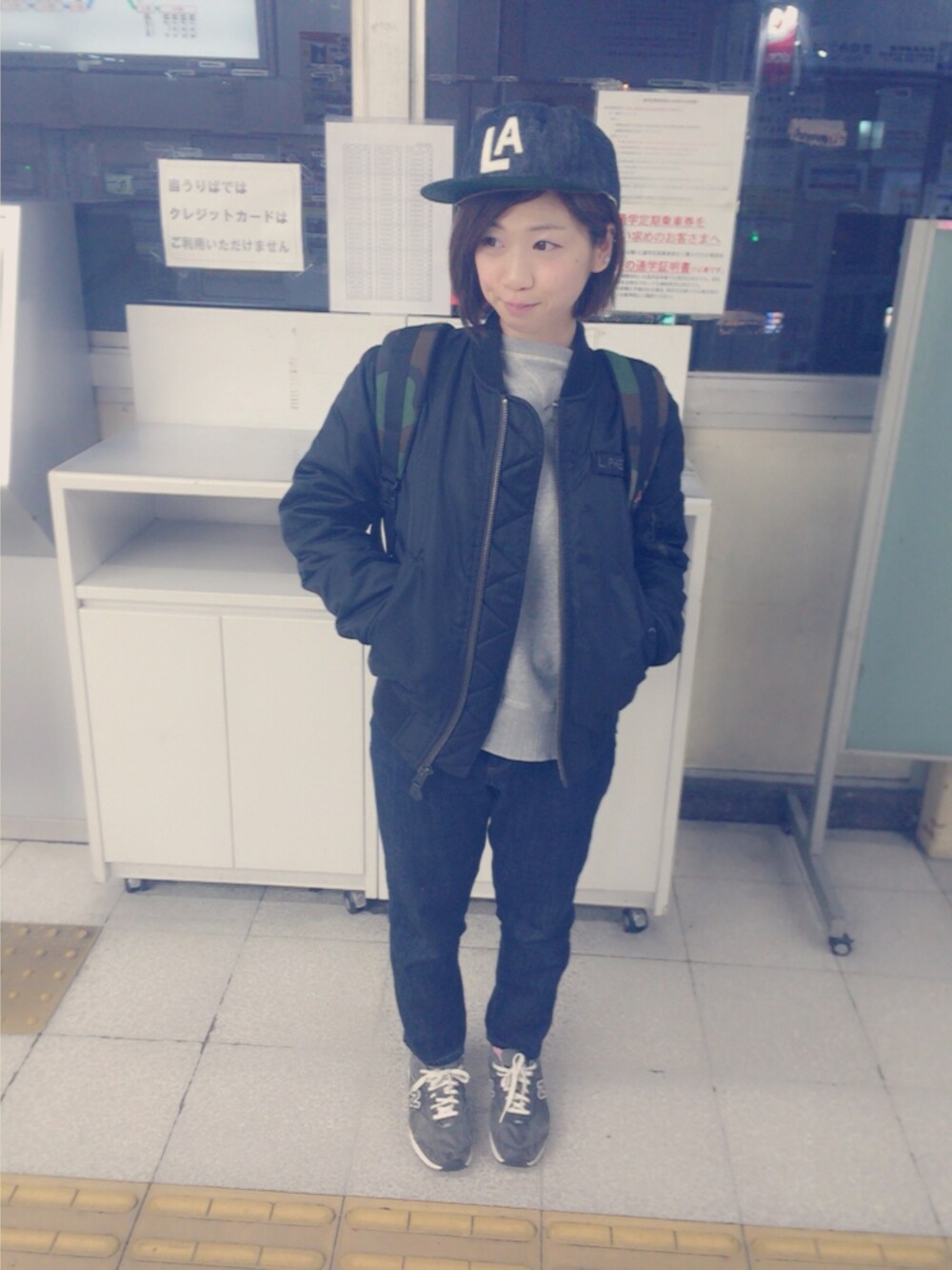 「WAREHOUSE、Pherrow's、MA-1、デニムキャップ、MYSTERY RANCH、nico and…」｜「WAREHOUSEのアイテム（キャップ、ブルー系）」を使った、takaraさん（レディース・150cm）の冬コーディネートの1枚目の写真