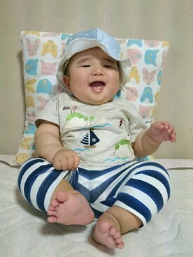 「Afternoon Tea（アフタヌーンティー）のベビー/チューリップハット（ハット、ブルー系）」を使った、おーすけさん（キッズ・80cm）の春コーディネート