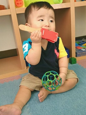 「RALPH LAUREN（ラルフ ローレン）のベビー/半袖Tシャツ（Tシャツ/カットソー、その他）」を使った、おーすけさん（キッズ・80cm）の夏コーディネート