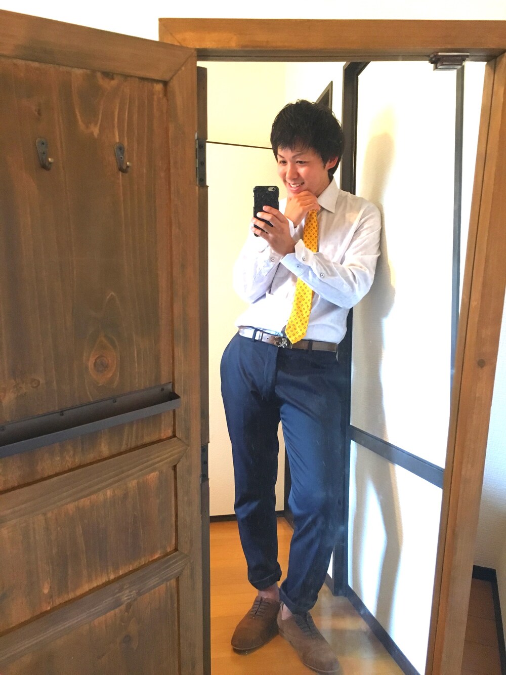 「ZARA、スーツスタイル、仕事着、営業スタイル、ネクタイ」｜「ZARAのアウトレットで2000円‼️即買い^ - ^（ドレスシューズ、ブラウン系）」を使った、masAさん（メンズ・168cm）の春コーディネートの1枚目の写真